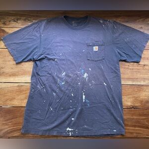 Carhartt Men’s XL Tall Distressed Blue Paint Splatter Sunbleached Pocket Tshirt